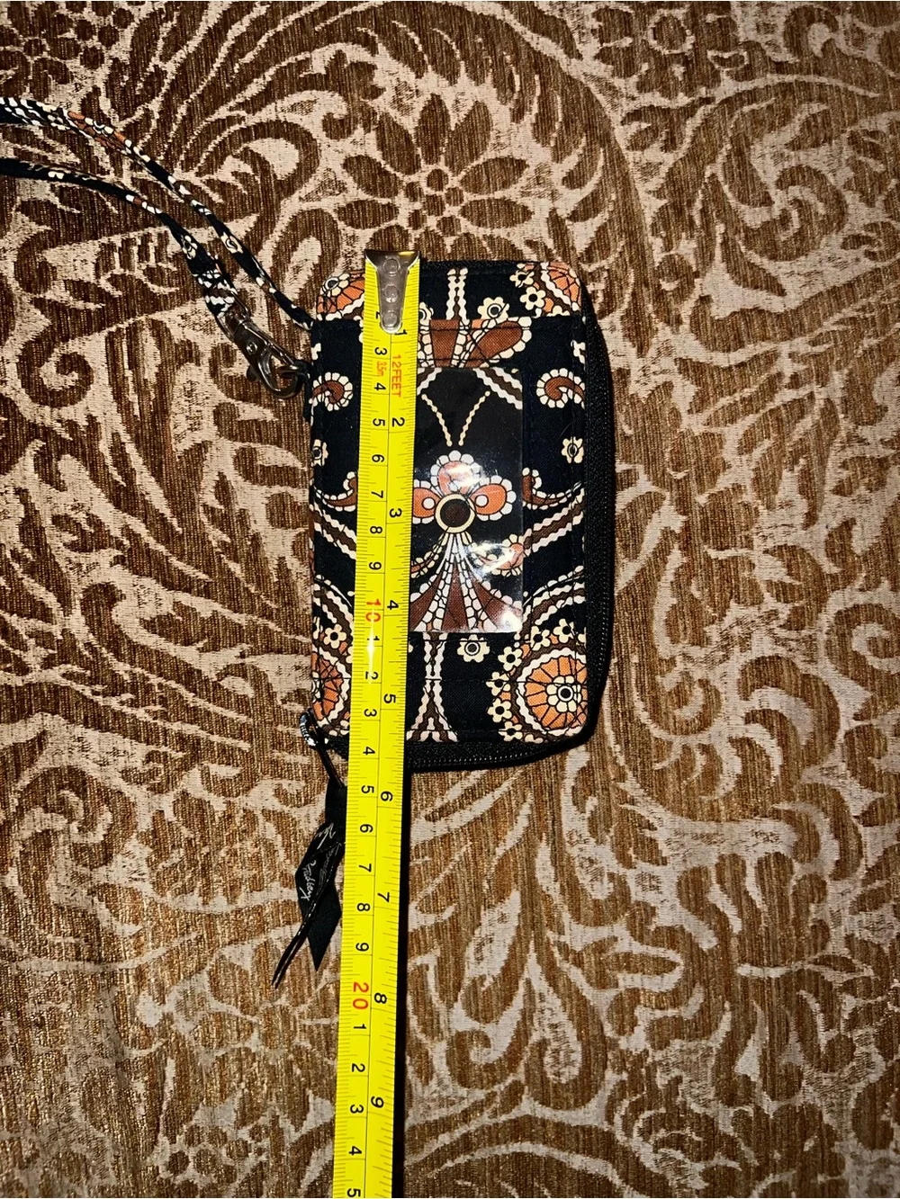Vera Bradley Black, Brown & Cream Quilted Floral Wristlet
